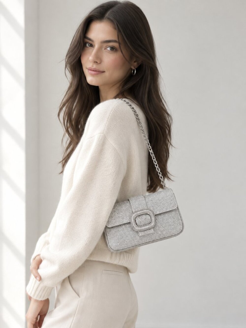 ZARA Silver Metallic Rhinestone Chain Crossbody Bag Y2K Party Glam 0443